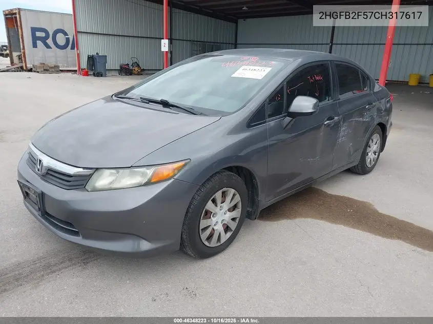 2012 HONDA CIVIC VIN 2HGFB2F57CH317617 — фото 2