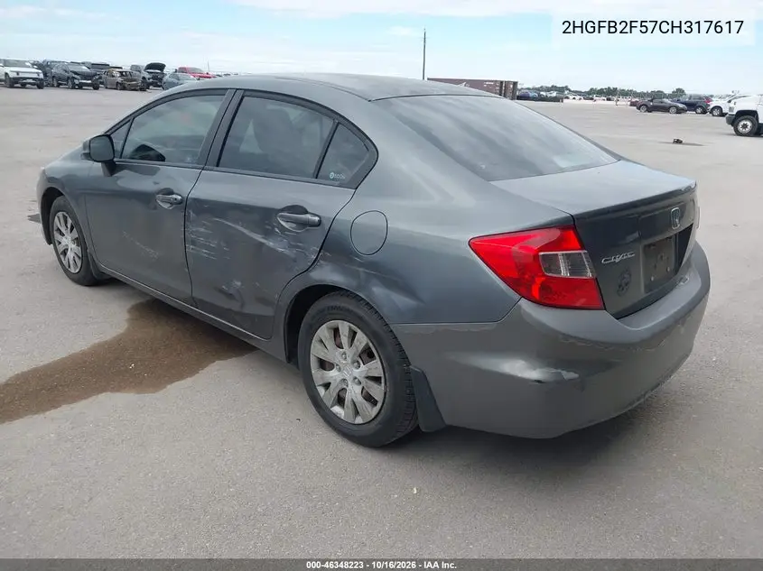 2012 HONDA CIVIC VIN 2HGFB2F57CH317617 — фото 3