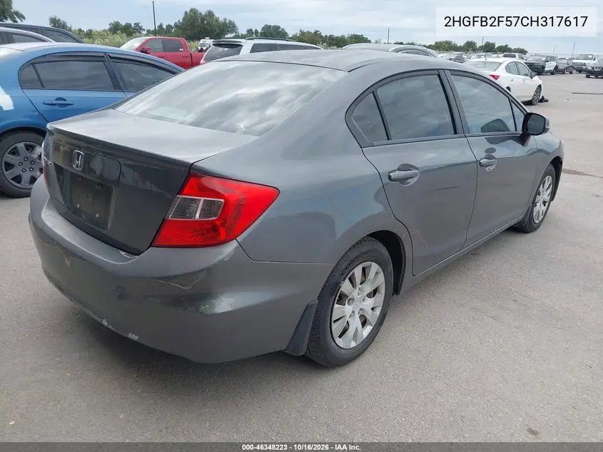 2012 HONDA CIVIC VIN 2HGFB2F57CH317617 — фото 4