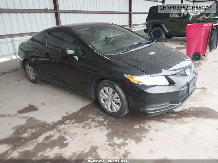 HONDA CIVIC 2012, VIN 2HGFG3B52CH551239