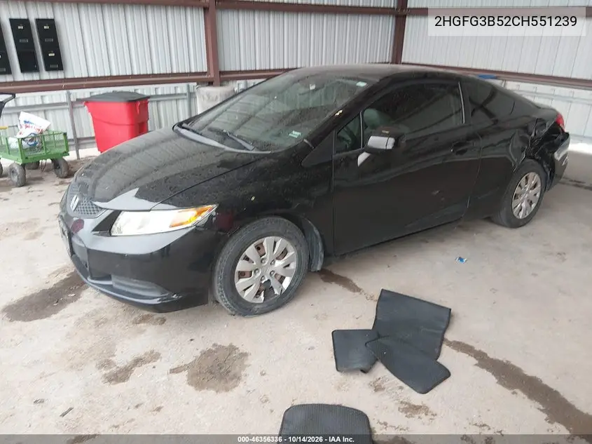 2012 HONDA CIVIC VIN 2HGFG3B52CH551239 — фото 2