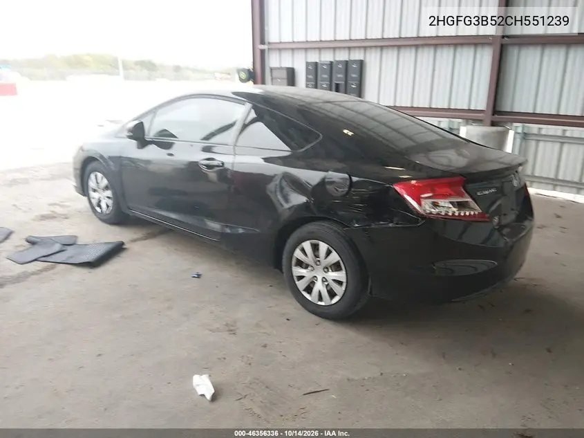 2012 HONDA CIVIC VIN 2HGFG3B52CH551239 — фото 3