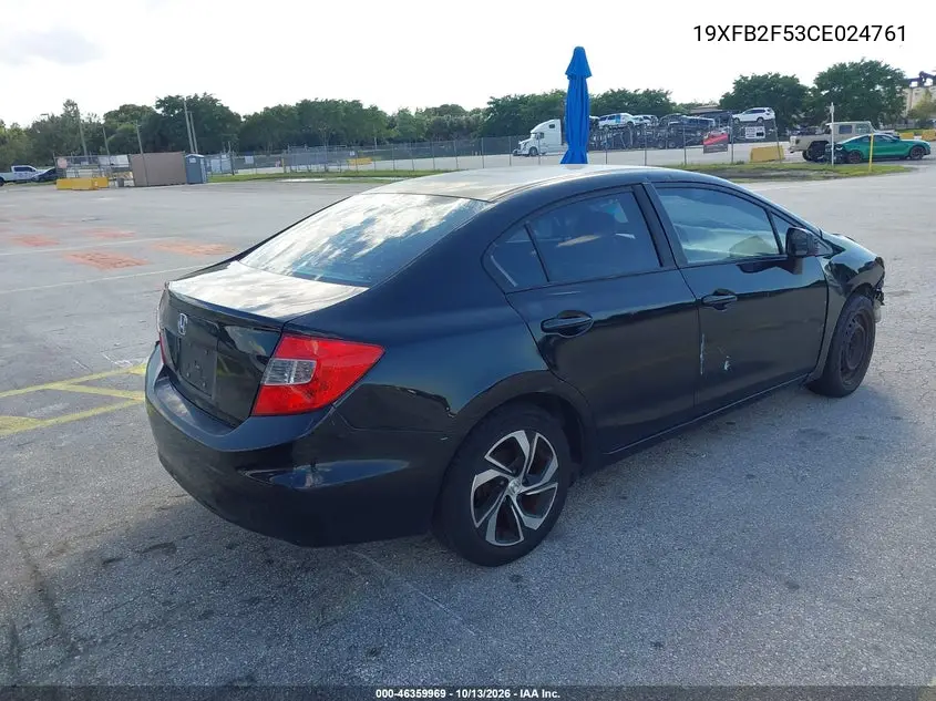 2012 HONDA CIVIC VIN 19XFB2F53CE024761 — фото 4