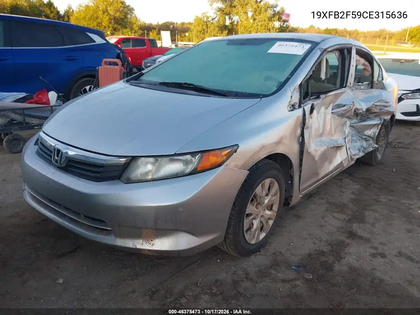2012 HONDA CIVIC VIN 19XFB2F59CE315636 — фото 2