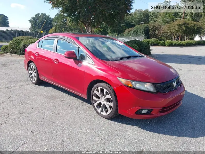 HONDA CIVIC 2012, VIN 2HGFB6E57CH703835