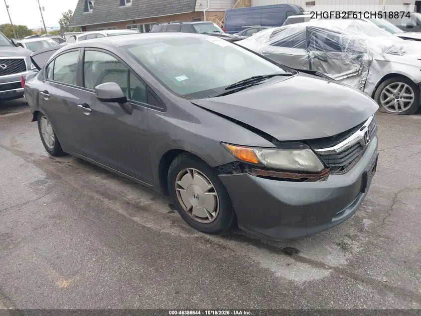 HONDA CIVIC 2012, VIN 2HGFB2F61CH518874