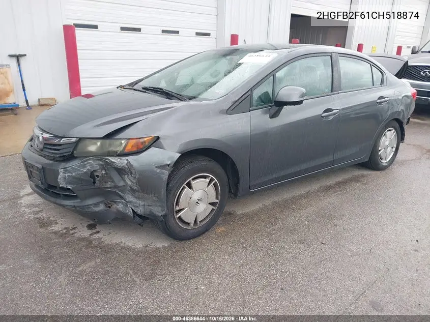 2012 HONDA CIVIC VIN 2HGFB2F61CH518874 — фото 2