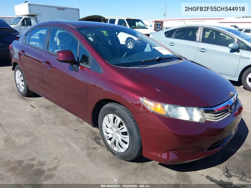HONDA CIVIC 2012, VIN 2HGFB2F55CH544918