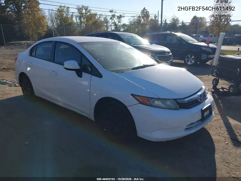 HONDA CIVIC 2012, VIN 2HGFB2F54CH611492