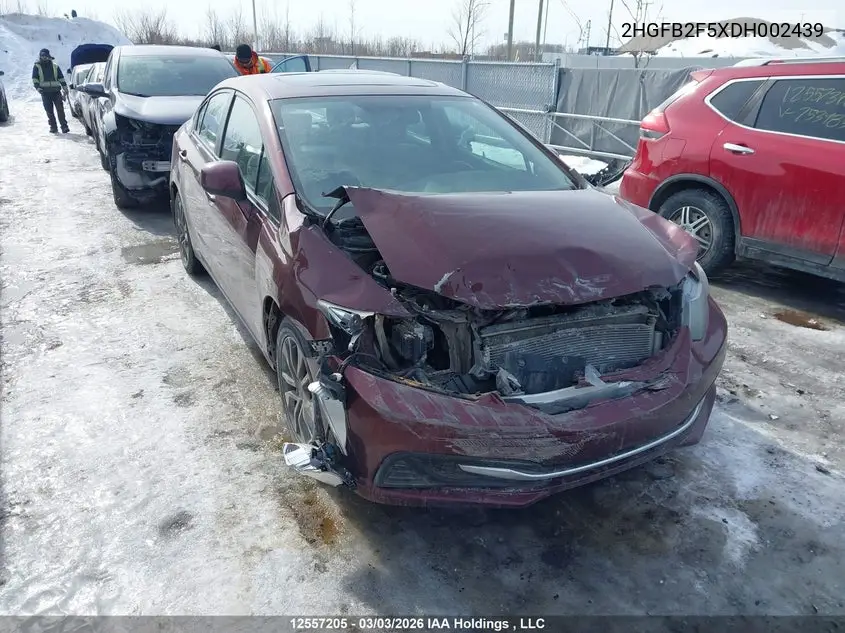 HONDA CIVIC 2013, VIN 2HGFB2F5XDH002439