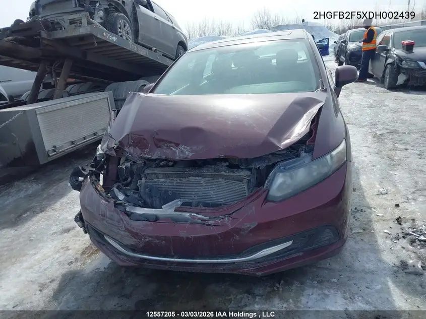 2013 HONDA CIVIC VIN 2HGFB2F5XDH002439 — фото 12