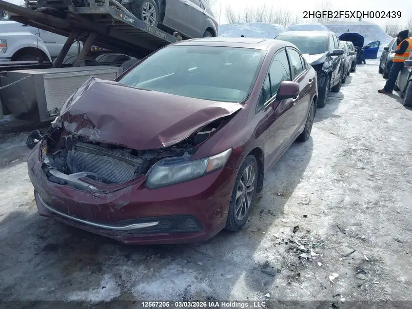 2013 HONDA CIVIC VIN 2HGFB2F5XDH002439 — фото 2