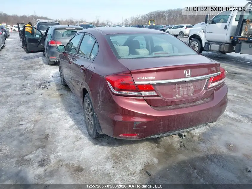 2013 HONDA CIVIC VIN 2HGFB2F5XDH002439 — фото 3