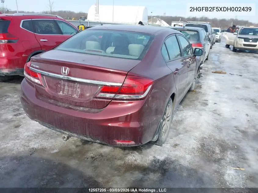 2013 HONDA CIVIC VIN 2HGFB2F5XDH002439 — фото 4