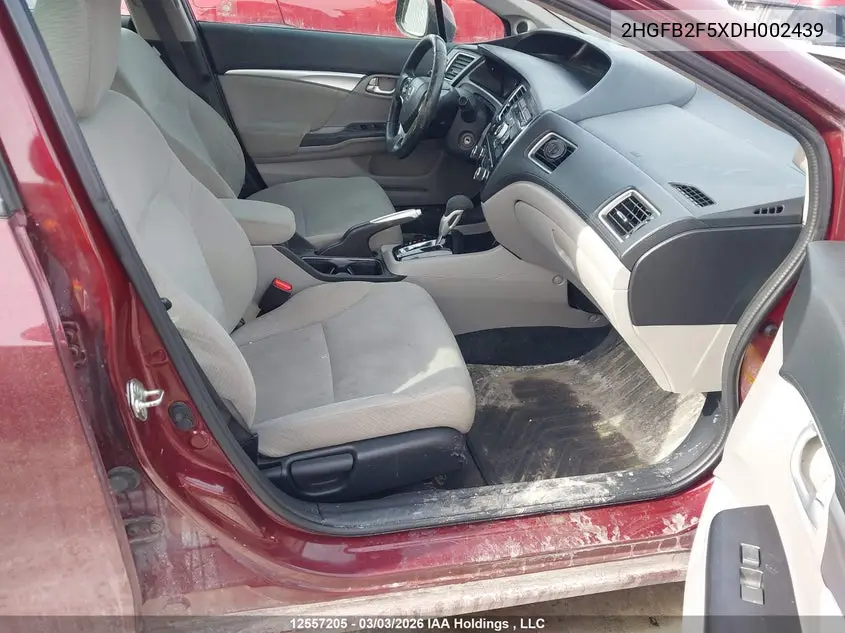 2013 HONDA CIVIC VIN 2HGFB2F5XDH002439 — фото 5
