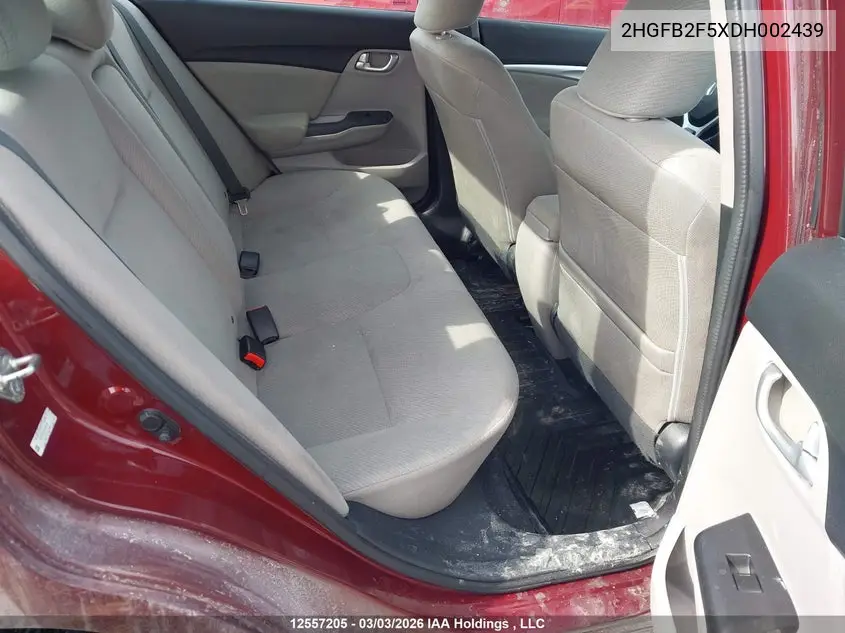 2013 HONDA CIVIC VIN 2HGFB2F5XDH002439 — фото 8