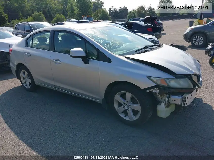 HONDA CIVIC 2013, VIN 2HGFB2F48DH102191