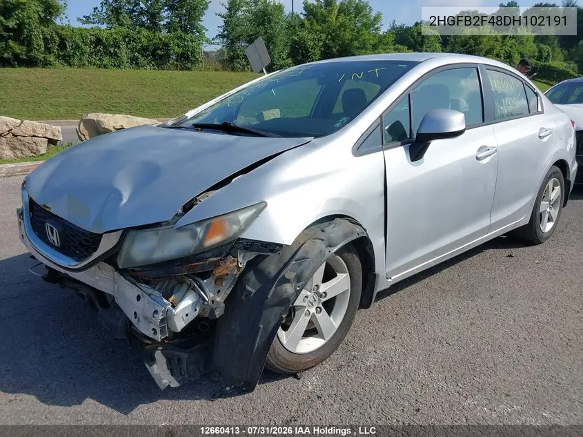 2013 HONDA CIVIC VIN 2HGFB2F48DH102191 — фото 2