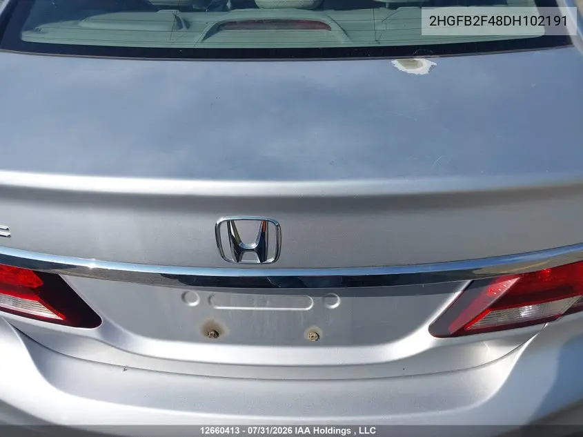 2013 HONDA CIVIC VIN 2HGFB2F48DH102191 — фото 22