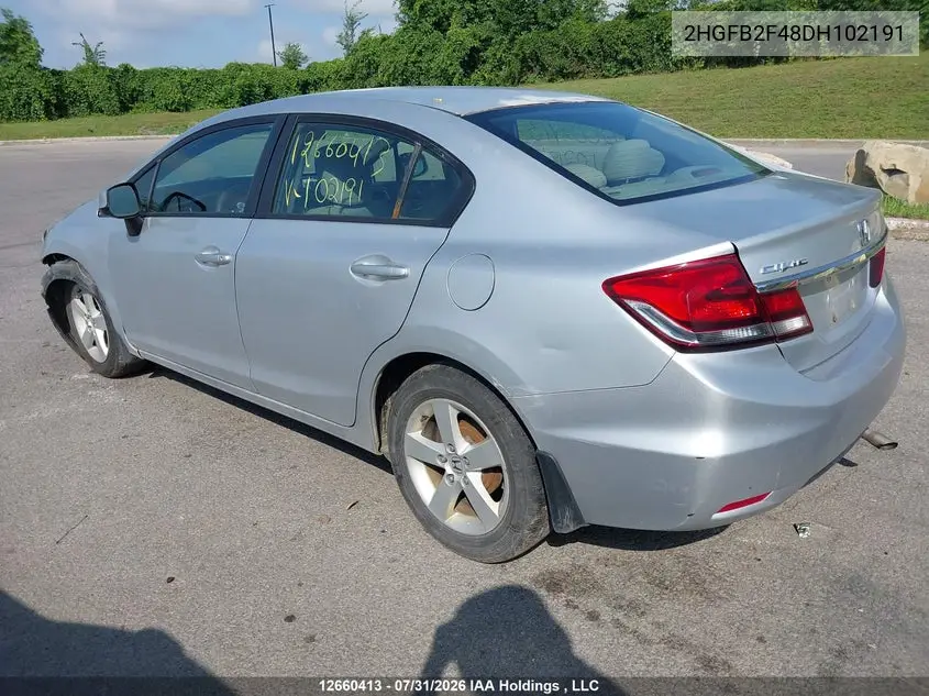 2013 HONDA CIVIC VIN 2HGFB2F48DH102191 — фото 3