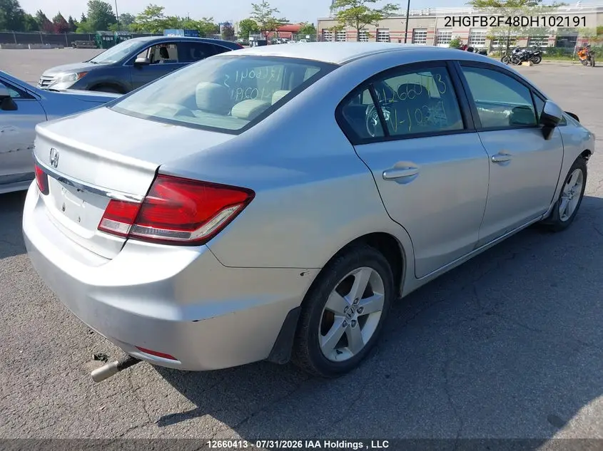 2013 HONDA CIVIC VIN 2HGFB2F48DH102191 — фото 4