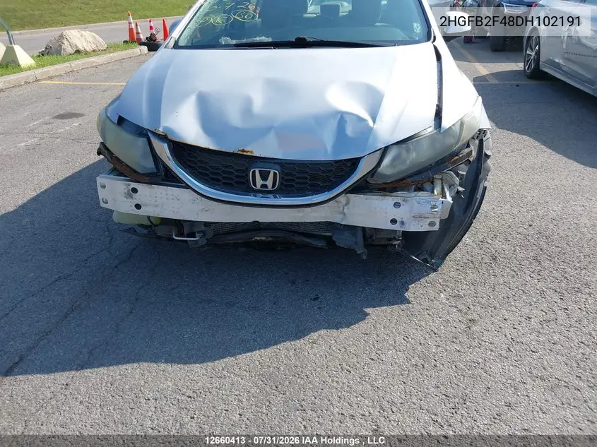 2013 HONDA CIVIC VIN 2HGFB2F48DH102191 — фото 6