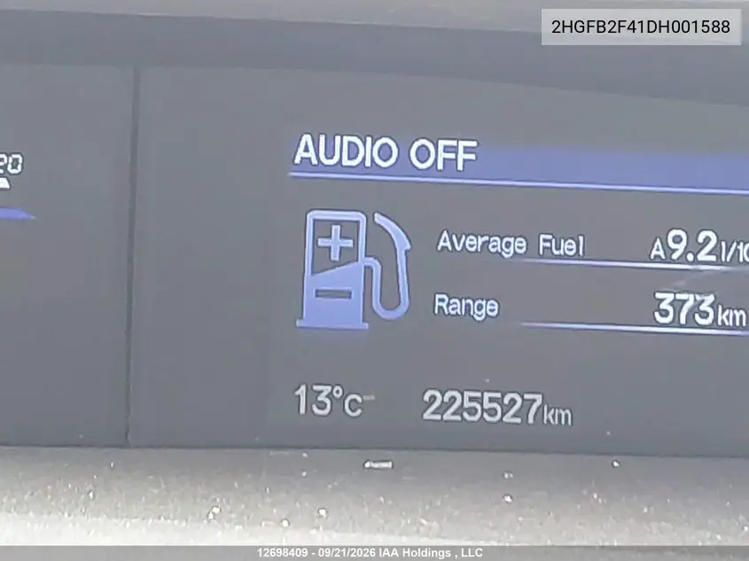 2013 HONDA CIVIC VIN 2HGFB2F41DH001588 — фото 15
