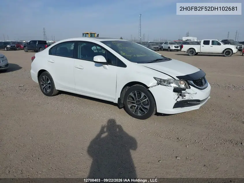 HONDA CIVIC 2013, VIN 2HGFB2F52DH102681