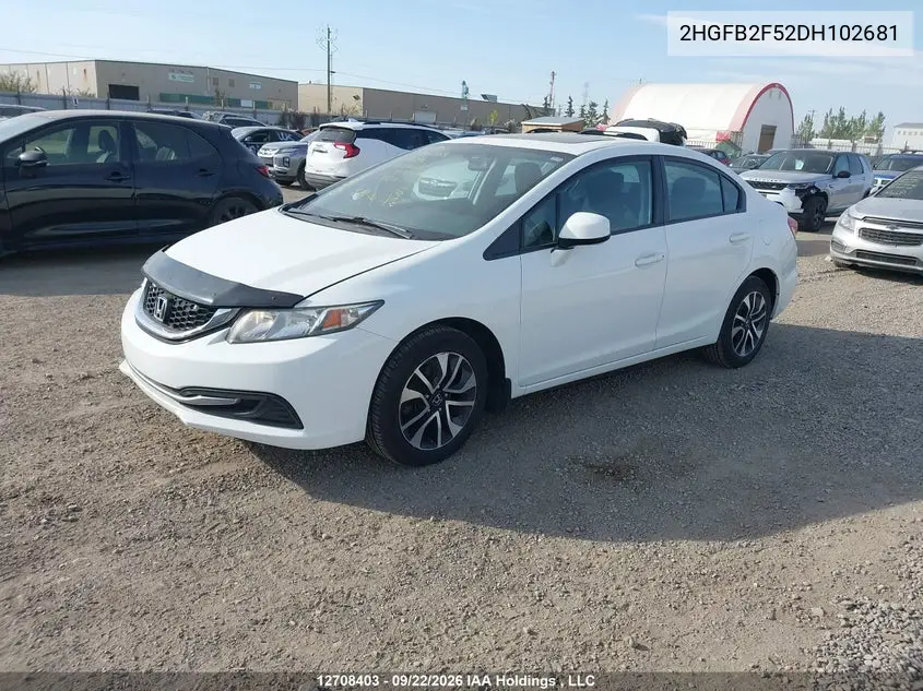 2013 HONDA CIVIC VIN 2HGFB2F52DH102681 — фото 2