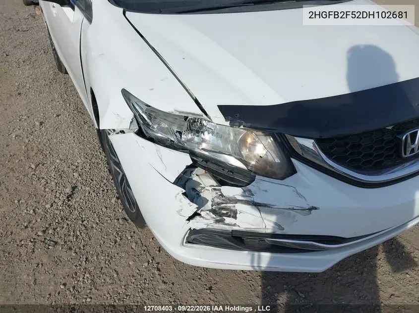 2013 HONDA CIVIC VIN 2HGFB2F52DH102681 — фото 6