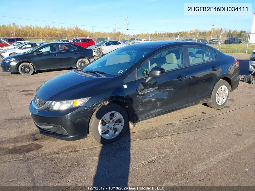 2013 HONDA CIVIC VIN 2HGFB2F46DH034411 — фото 2