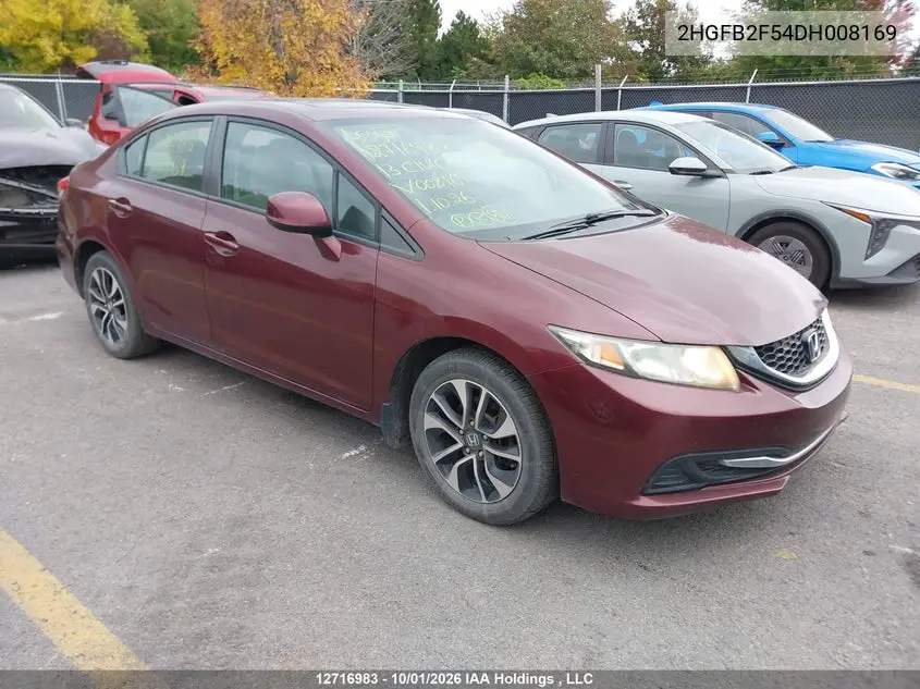 HONDA CIVIC 2013, VIN 2HGFB2F54DH008169