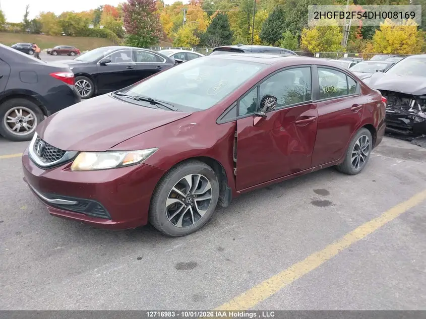 2013 HONDA CIVIC VIN 2HGFB2F54DH008169 — фото 2