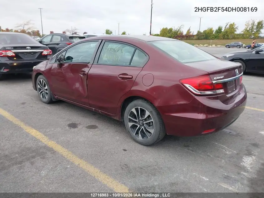 2013 HONDA CIVIC VIN 2HGFB2F54DH008169 — фото 3