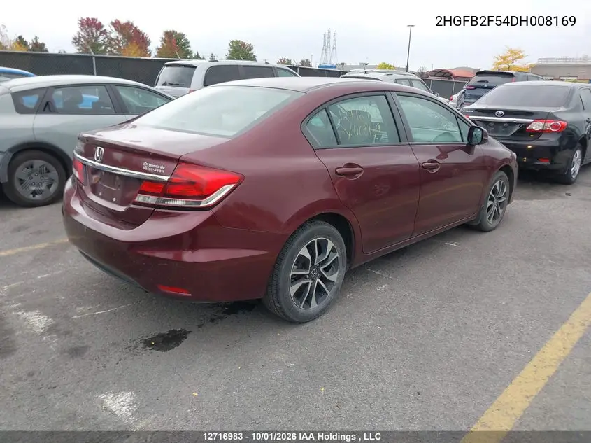 2013 HONDA CIVIC VIN 2HGFB2F54DH008169 — фото 4
