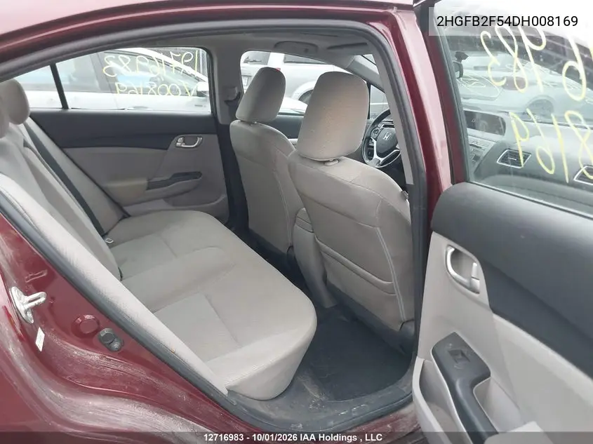2013 HONDA CIVIC VIN 2HGFB2F54DH008169 — фото 8