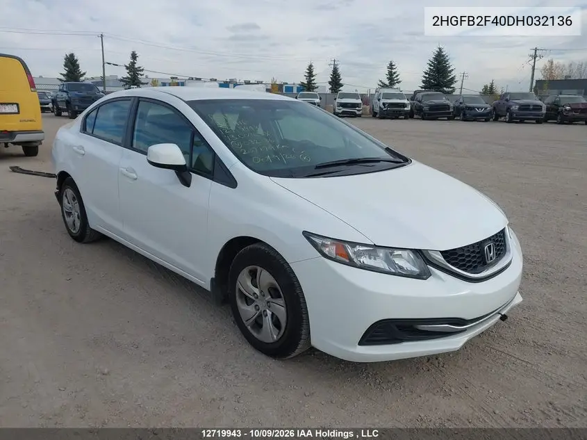 HONDA CIVIC 2013, VIN 2HGFB2F40DH032136