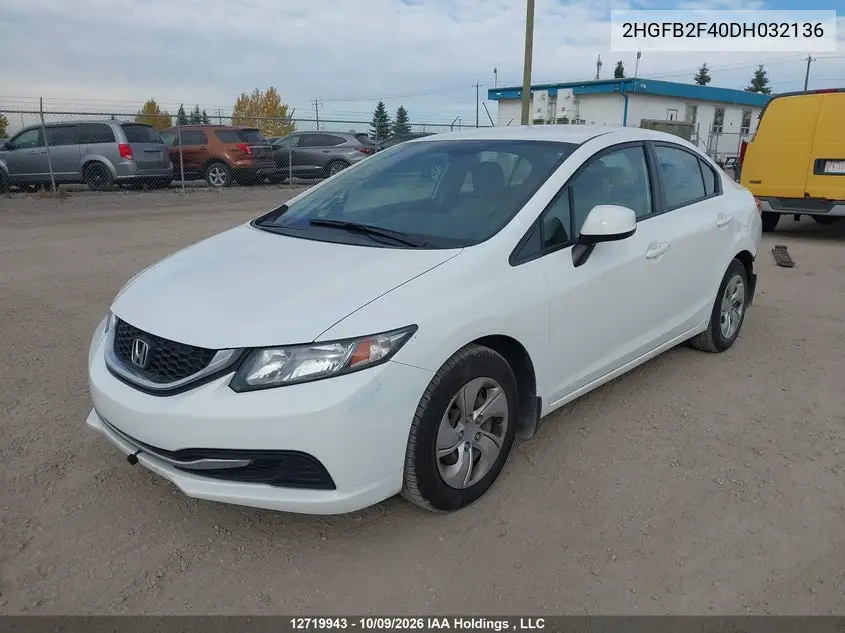 2013 HONDA CIVIC VIN 2HGFB2F40DH032136 — фото 2