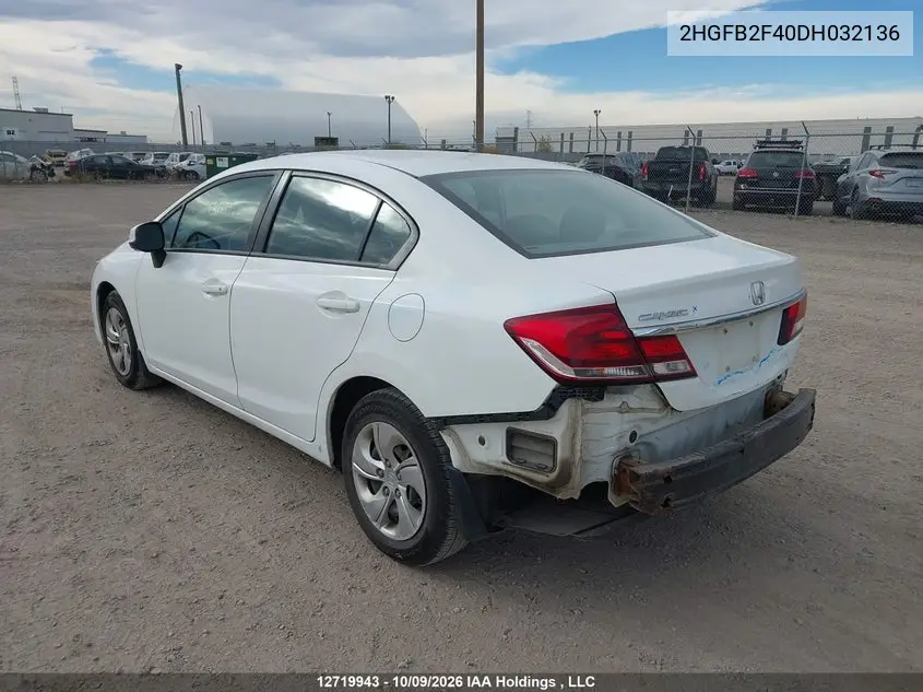 2013 HONDA CIVIC VIN 2HGFB2F40DH032136 — фото 3