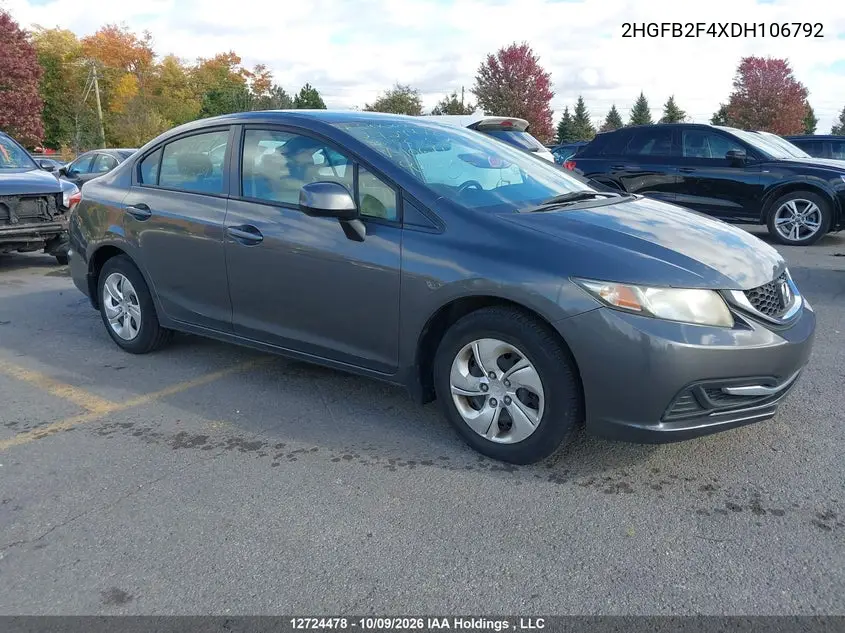 HONDA CIVIC 2013, VIN 2HGFB2F4XDH106792