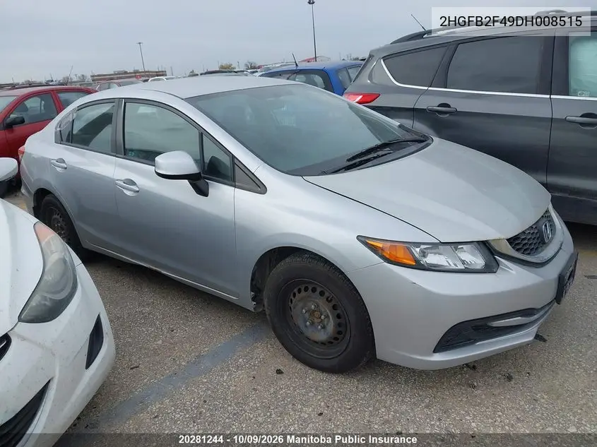 HONDA CIVIC 2013, VIN 2HGFB2F49DH008515