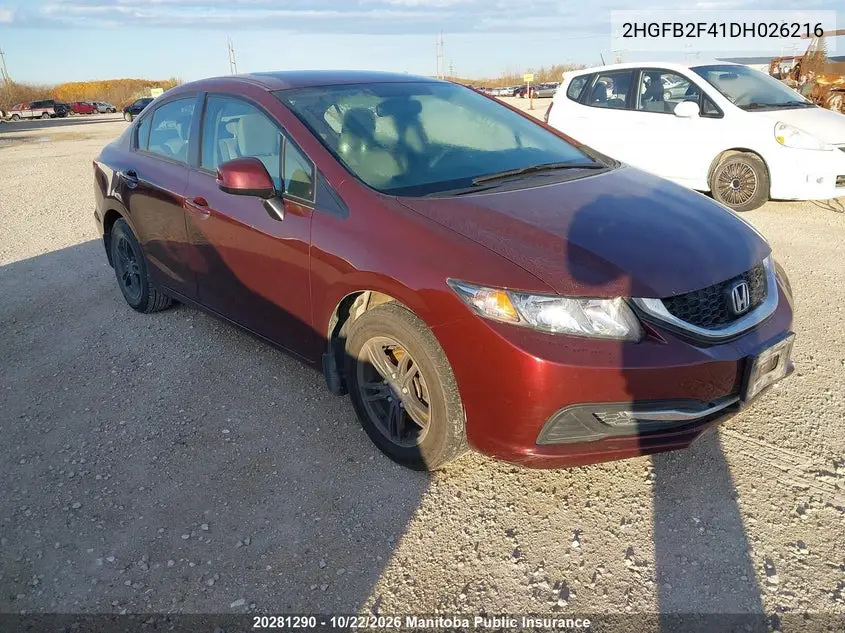 HONDA CIVIC 2013, VIN 2HGFB2F41DH026216