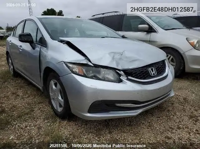 2013 HONDA CIVIC VIN 2HGFB2E48DH012587 — фото 2
