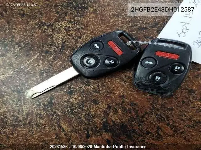 2013 HONDA CIVIC VIN 2HGFB2E48DH012587 — фото 11