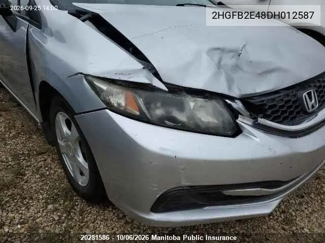 2013 HONDA CIVIC VIN 2HGFB2E48DH012587 — фото 6