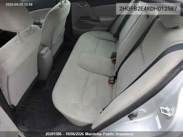 2013 HONDA CIVIC VIN 2HGFB2E48DH012587 — фото 8