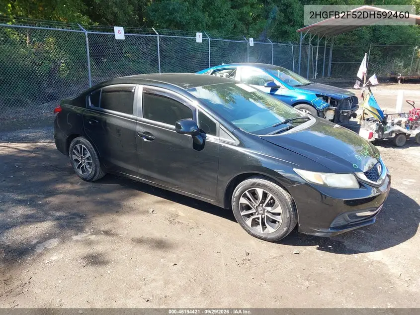 HONDA CIVIC 2013, VIN 2HGFB2F52DH592460