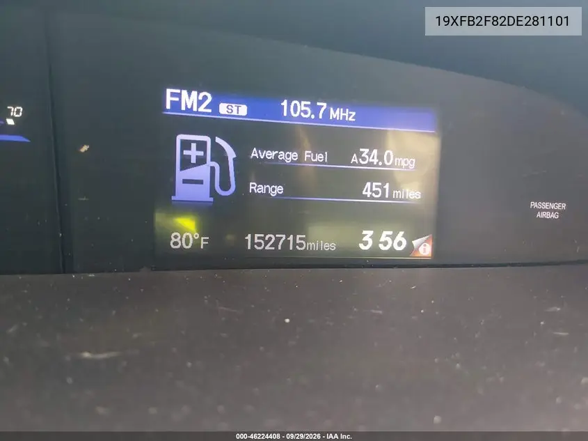 2013 HONDA CIVIC VIN 19XFB2F82DE281101 — фото 15