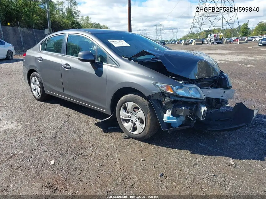 HONDA CIVIC 2013, VIN 2HGFB2F53DH599840