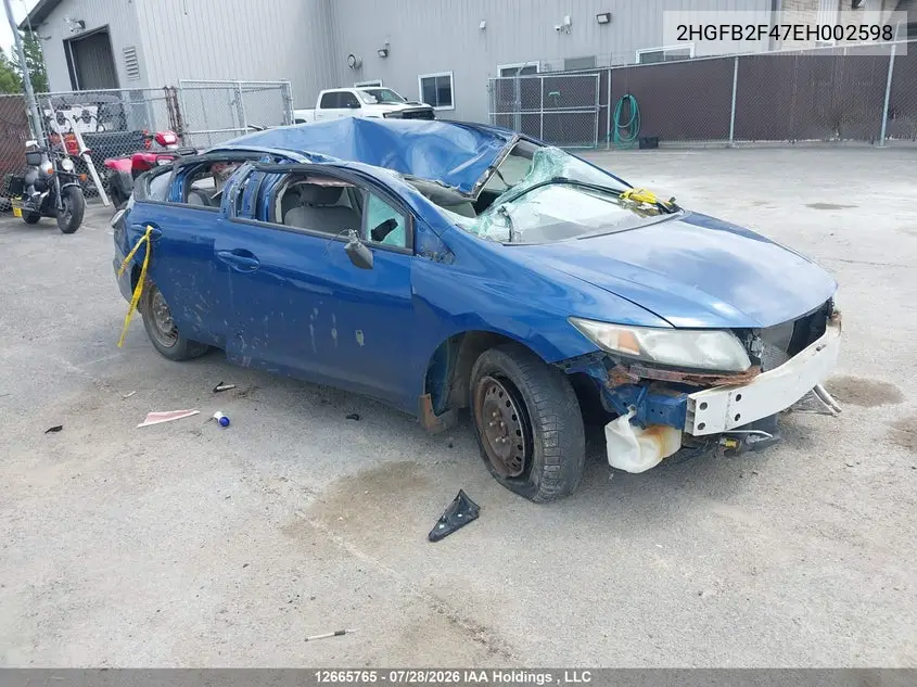 HONDA CIVIC 2014, VIN 2HGFB2F47EH002598